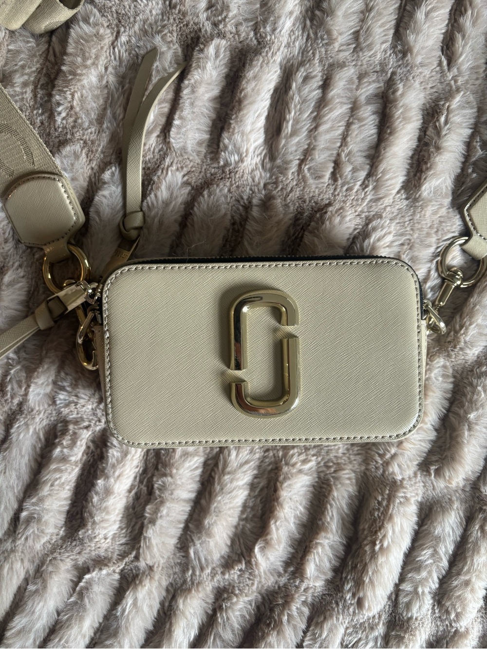 Marc Jacobs Cream Crossbody Camera Bag with Gold Hardware